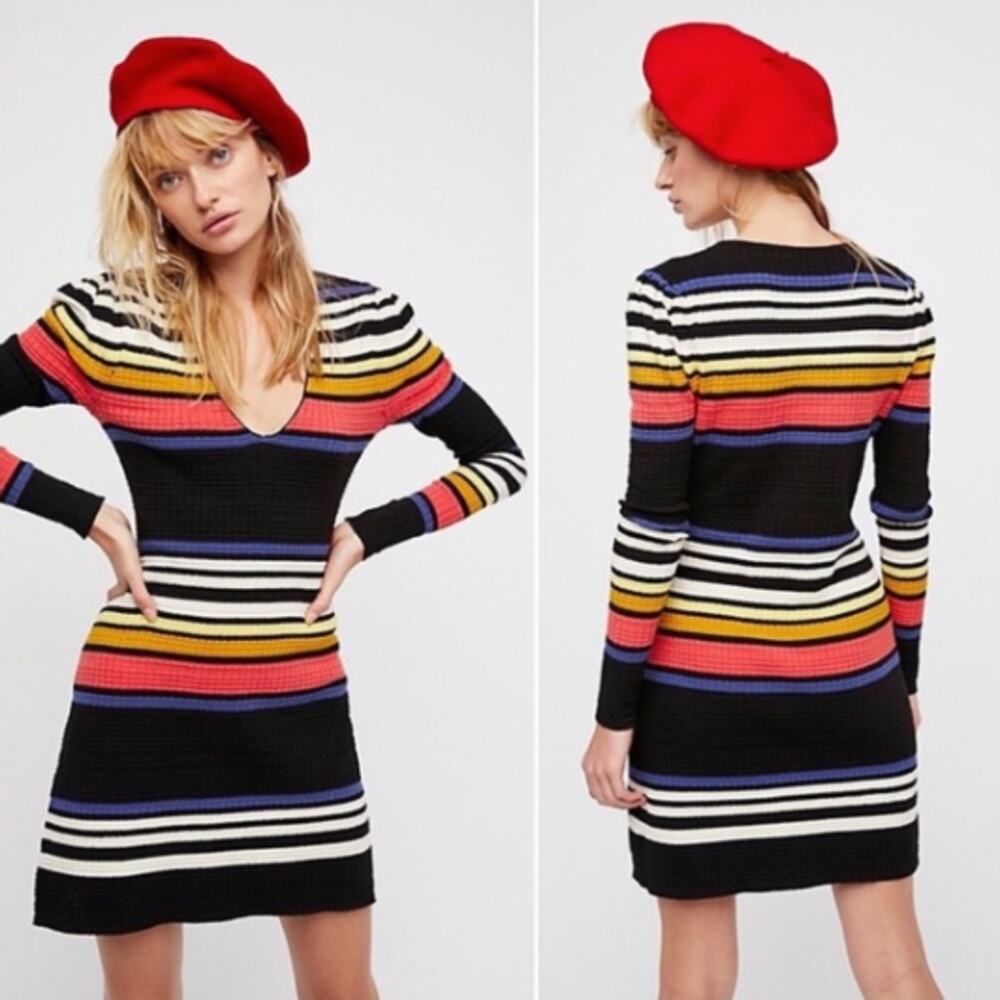 Free People Gidget Multicolored Striped Sweater Mini Dress XS